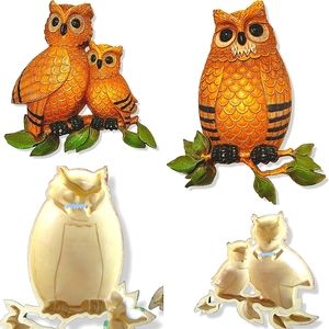 Vintage Homco mommy, baby, daddy owls wall plaques